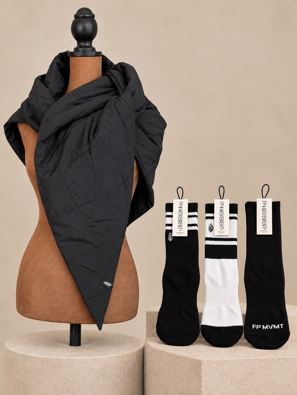 NWT Free People FP Movement Triangle Quilt Scarf + 3 Socks Bundle Value $122